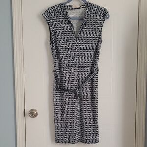 Tory Burch Navy and White Geometric Midi Dress